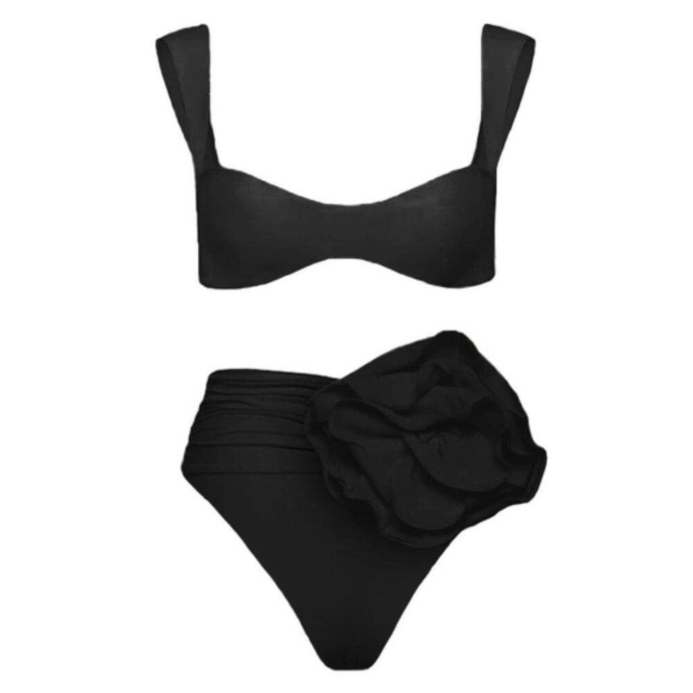 NWT. 2 Piece Solid Color Flower Swimsuit Bikini Set. Size Small.